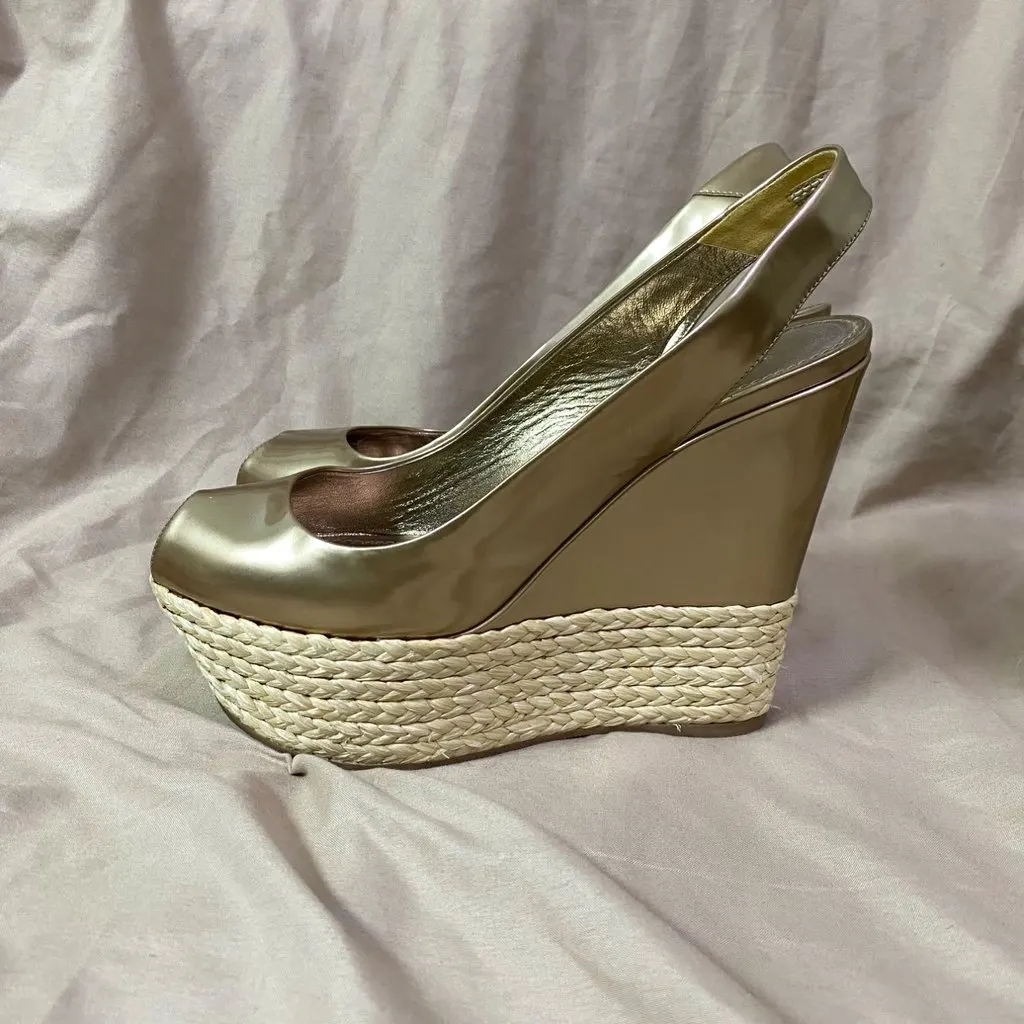 Louis Vuitton Louis Vuitton Metallic Leather Lagoon Wedge Sandals Size 37 MultiColor Very good - Back View