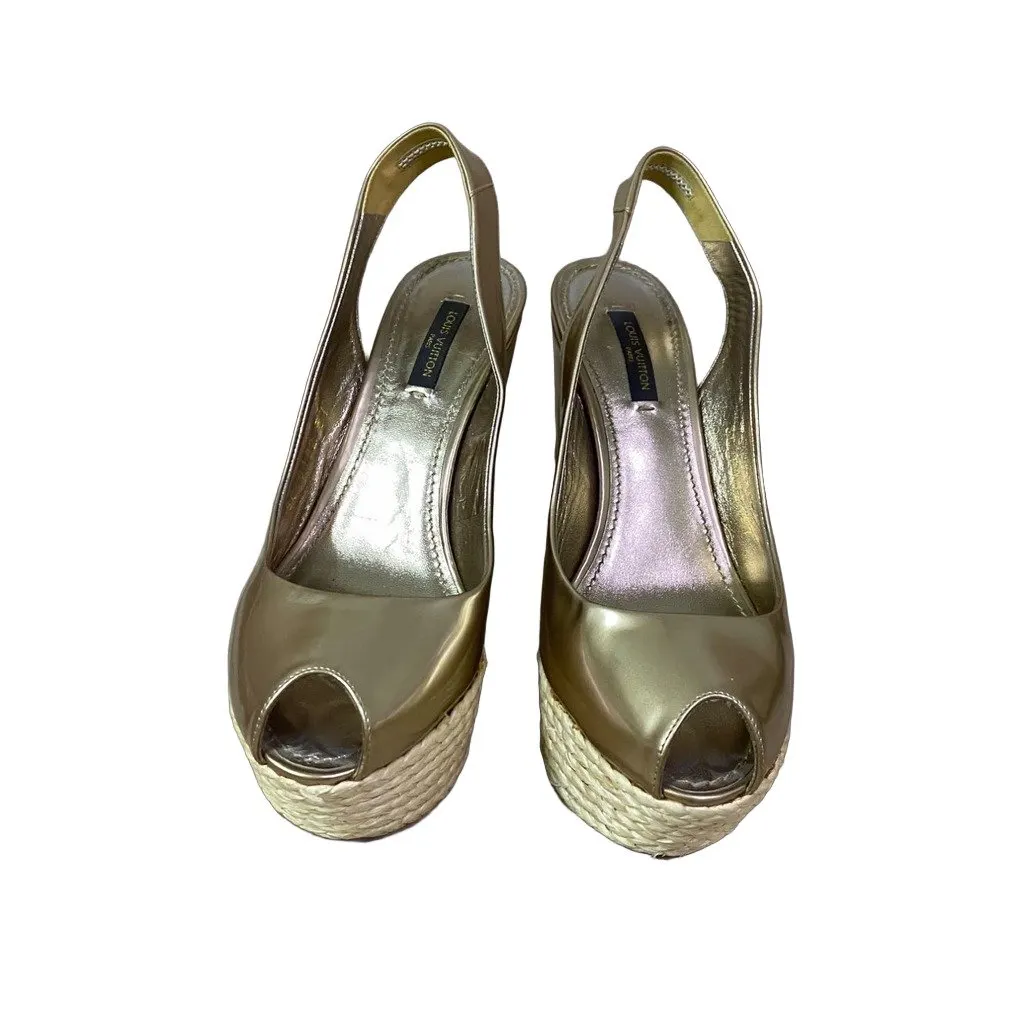 Louis Vuitton Louis Vuitton Metallic Leather Lagoon Wedge Sandals Size 37 MultiColor Very good - Front View
