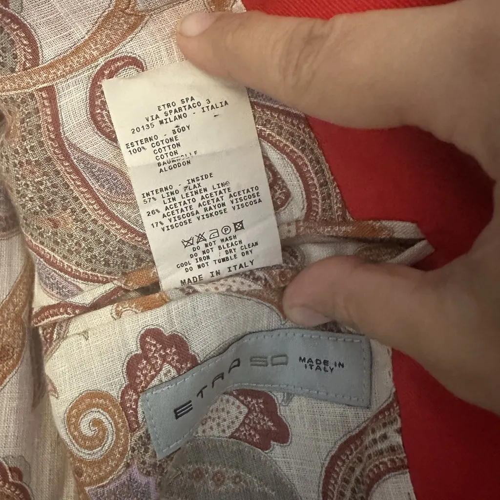 Etro ETRO Men’s Red Cotton Blazer with Paisley Lining – Made in Italy – Approx. IT 52 Red Cotton Very good - Box View