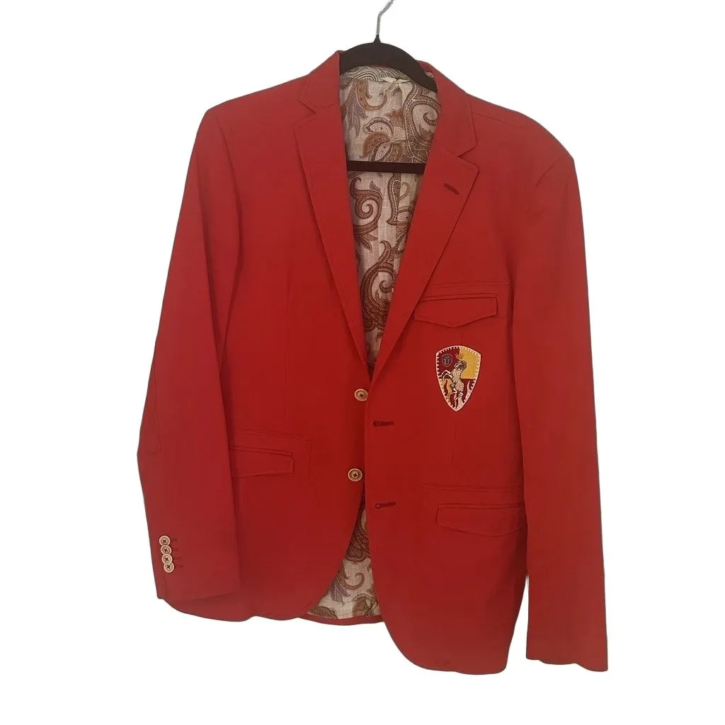 Etro ETRO Men’s Red Cotton Blazer with Paisley Lining – Made in Italy – Approx. IT 52
