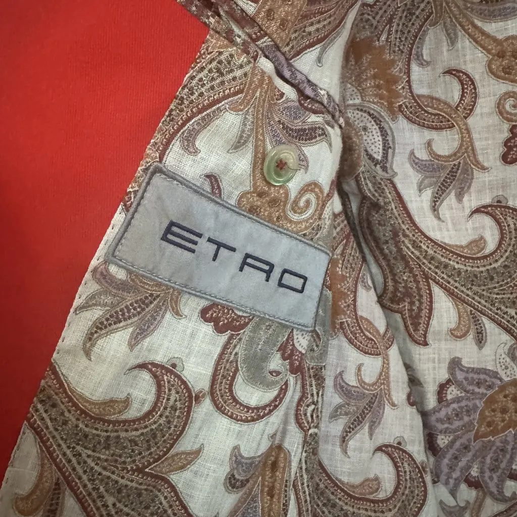 Etro ETRO Men’s Red Cotton Blazer with Paisley Lining – Made in Italy – Approx. IT 52 Red Cotton Very good - Inside View