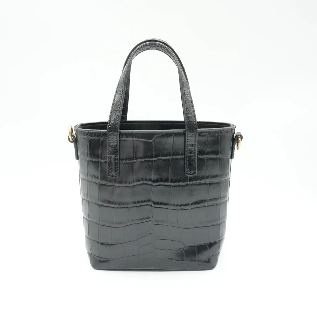 Saint Laurent Mini Toy Shopping Bag In Croc-Embossed Leather Black Black Leather Very good - Back View