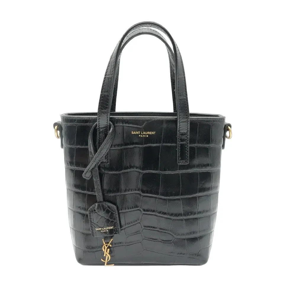 Saint Laurent Mini Toy Shopping Bag In Croc-Embossed Leather Black