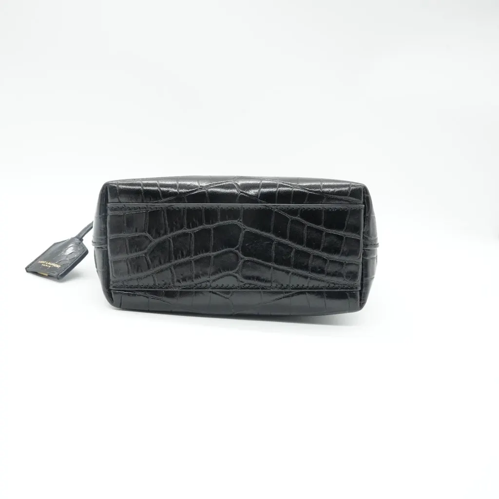 Saint Laurent Mini Toy Shopping Bag In Croc-Embossed Leather Black Black Leather Very good - Inside View
