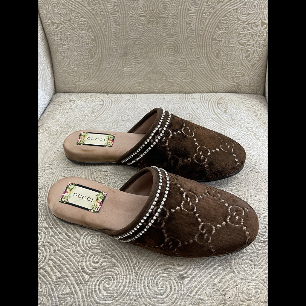 Gucci GG Crystal Embellished Mules Brown | Libas Collective