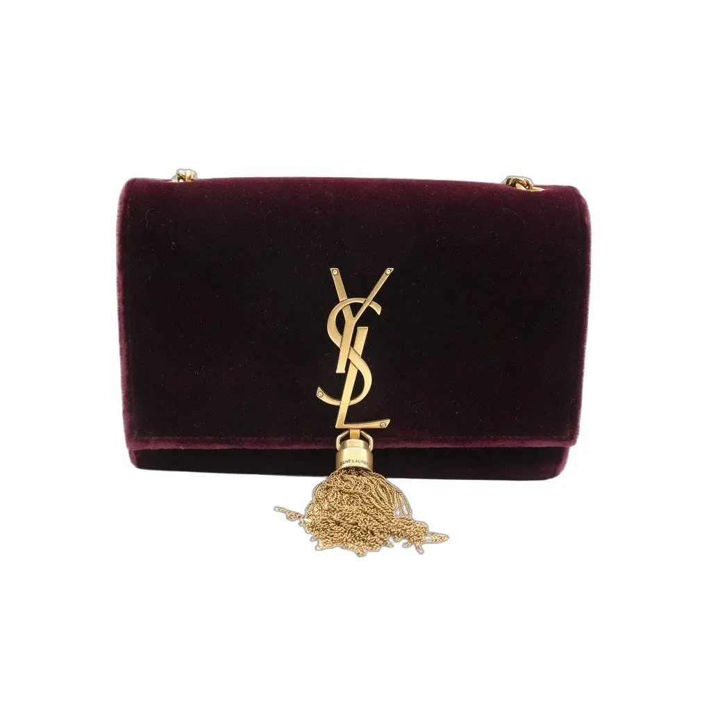 Saint Laurent Small Kate Tassel Burgundy Velvet Burgundy Velvet Good - Front View