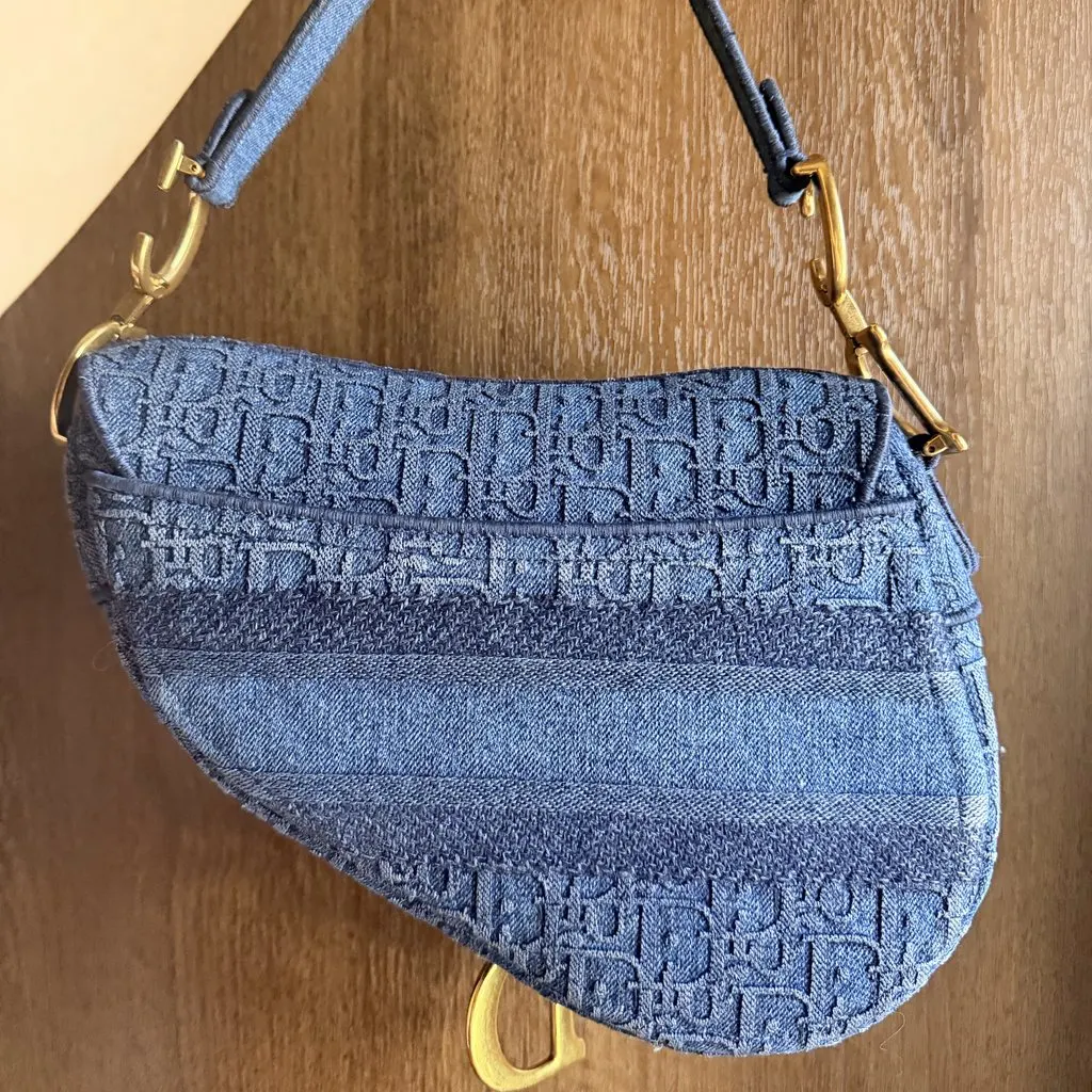 Dior Denim Saddle Bag Navy Jacquard Good - Back View