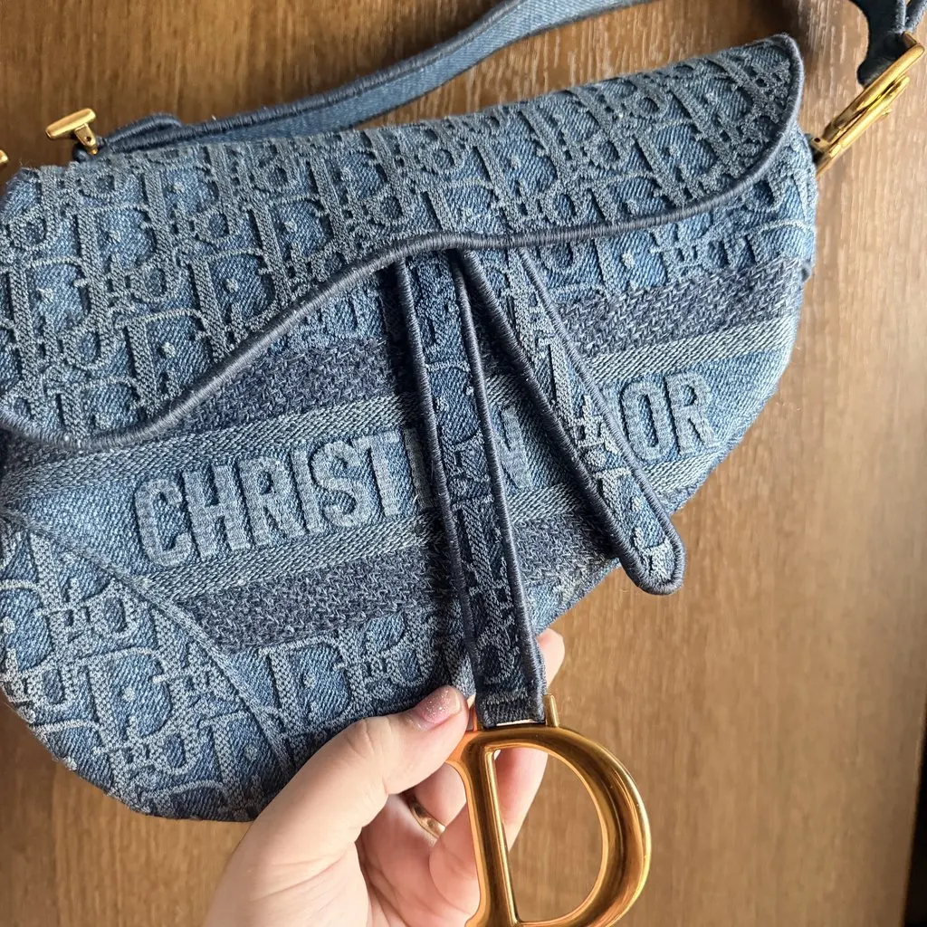 Dior Denim Saddle Bag Navy Jacquard Good - Inside View