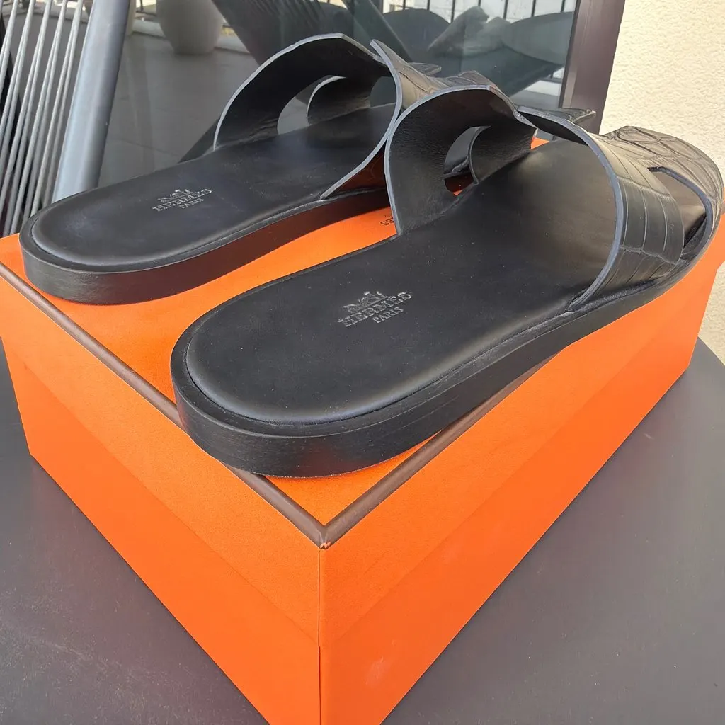 Hermès Izmir sandal Black Leather Very good - Inside View