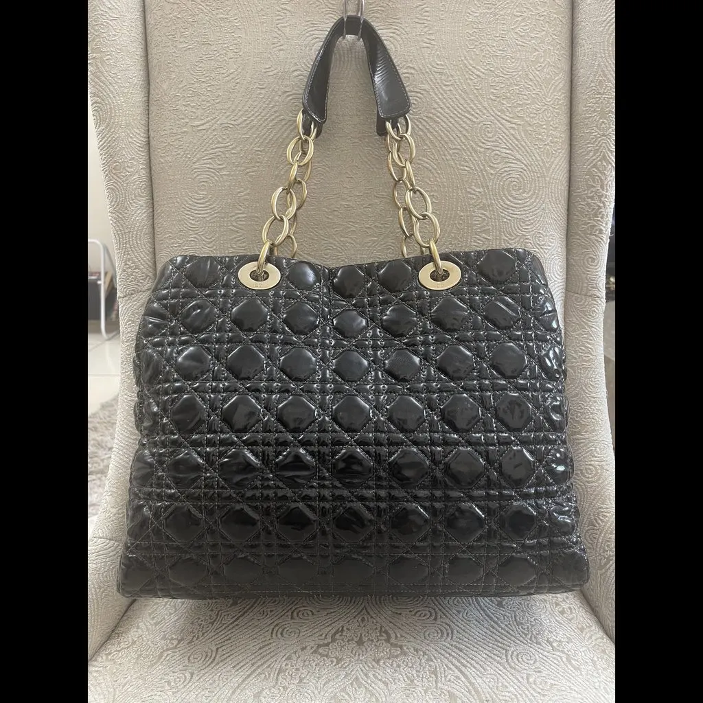 Christian Dior Cannage Patent Leather Tote Black Leather Very good - Inside View