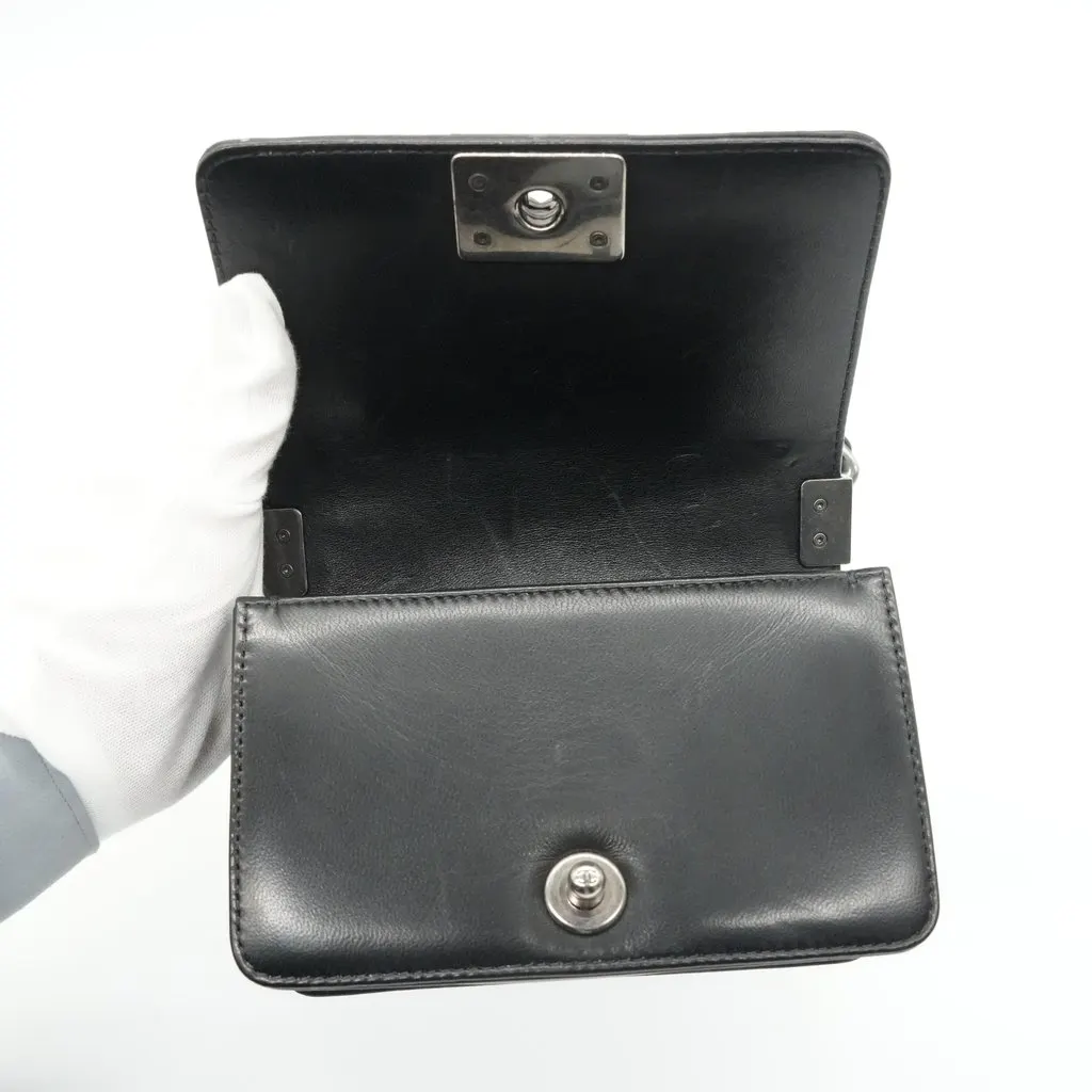 Chanel Boy Mini Lambskin Ruthenium HW Shoulder Bag Black Leather Good - Box View