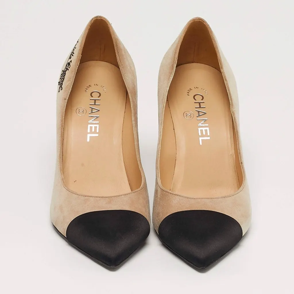 Chanel Chanel CC Size 38 Black/Beige Satin and Suede Pumps Beige Leather Very good - Inside View