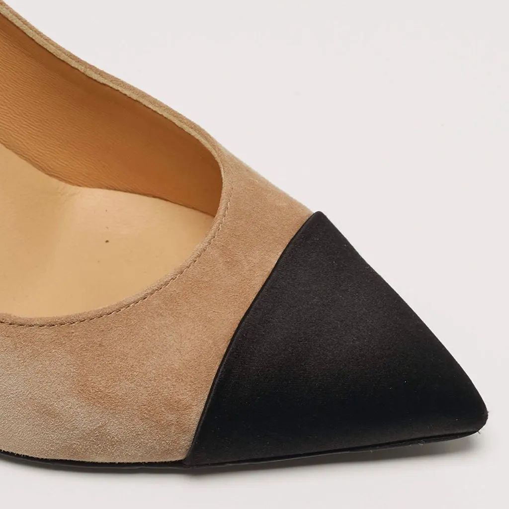 Chanel Chanel CC Size 38 Black/Beige Satin and Suede Pumps Beige Leather Very good - Model View