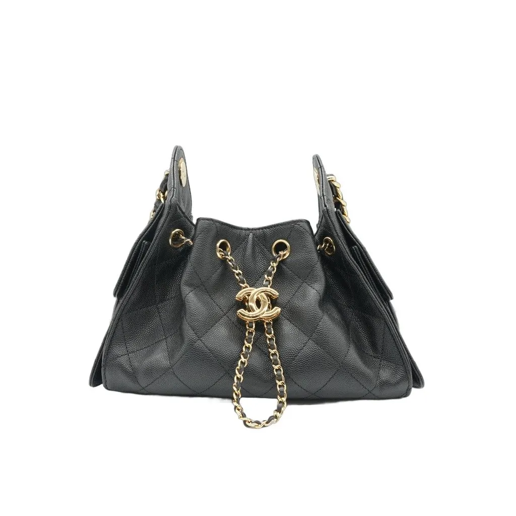 Chanel 25 Mini Hobo Handbag Black Leather Very good - Front View
