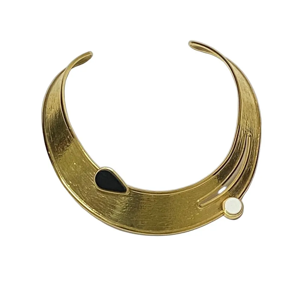 Vionnet Rigid Open-Front Gold-Tone Collar Choker with Monochrome Enamel AccentsSize : 14