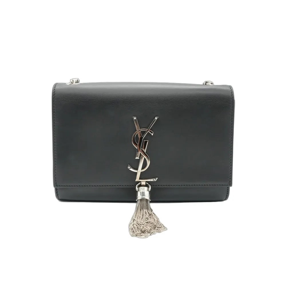 Saint Laurent كيت صغيرة Tassel بسلسلة حقيبة أسود