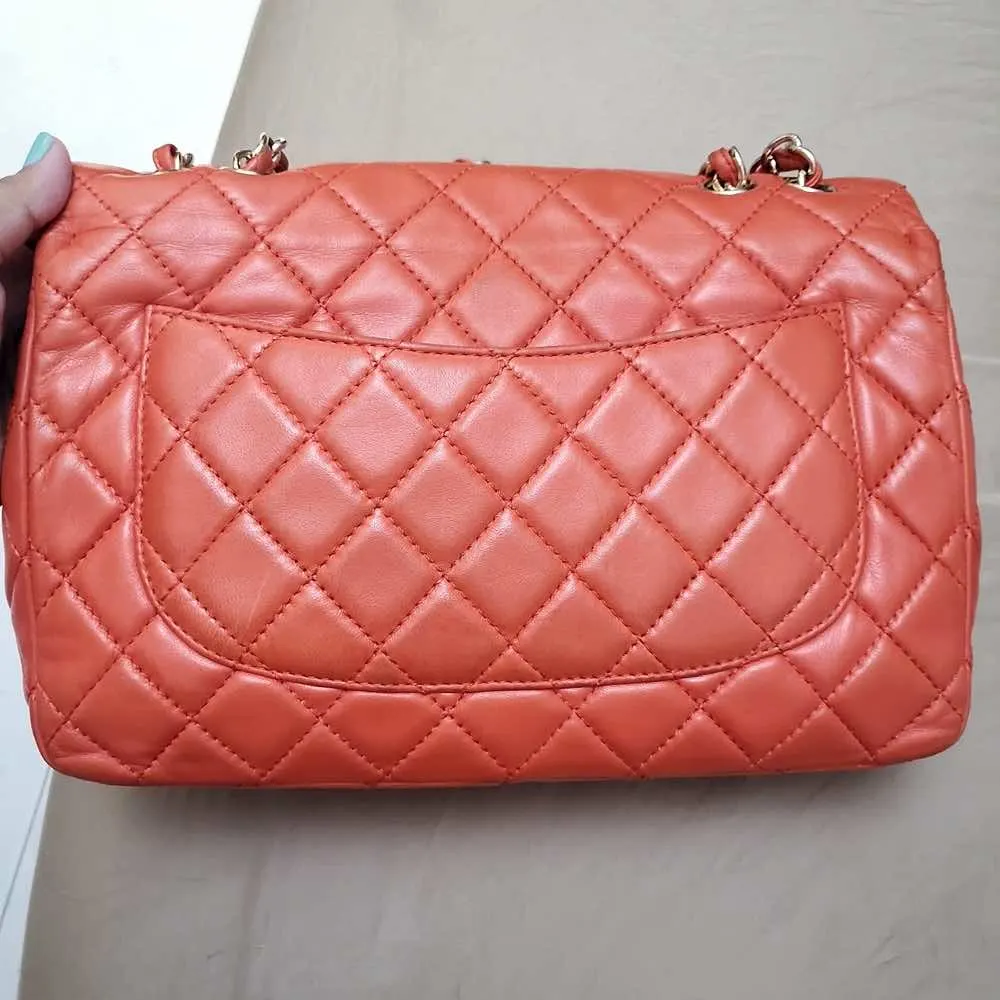 Chanel Classic Flap Red Leather Gold Good - Back View