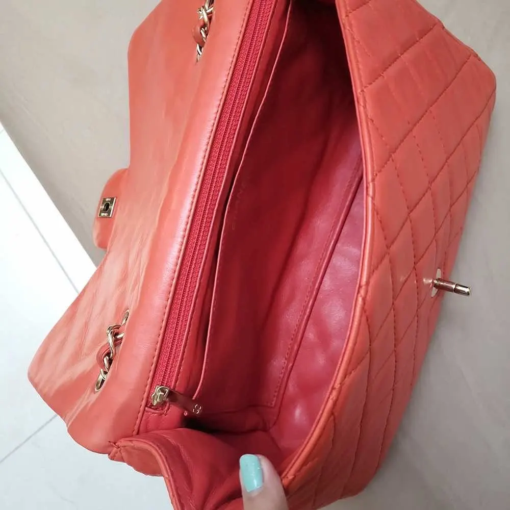 Chanel Classic Flap Red Leather Gold Good - Model View