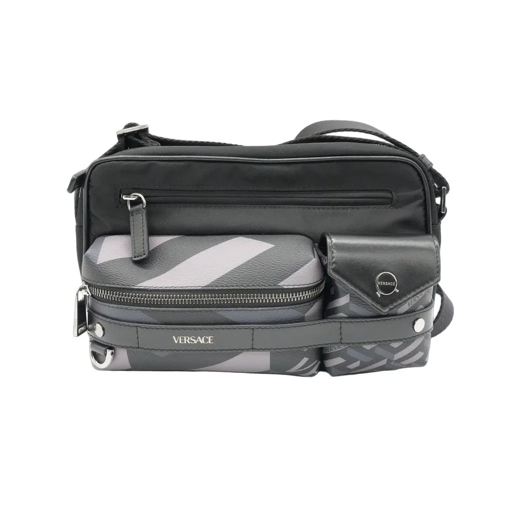 Versace La Greca Multi-Pocket Messenger Bag Black Black Very good - Front View