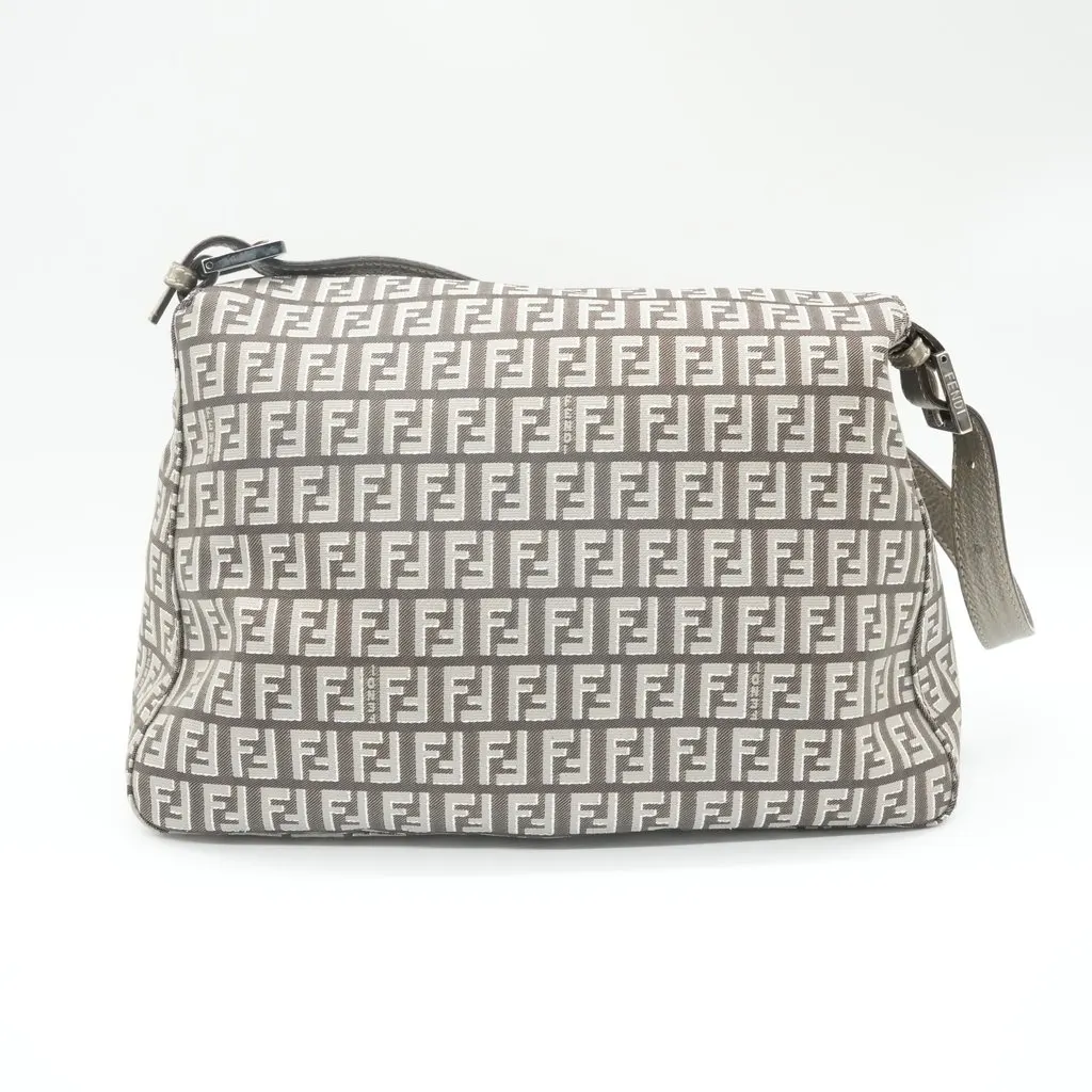 Fendi Zucchino Grey/Silver Shoulder Bag Grey Canvas Good - Back View