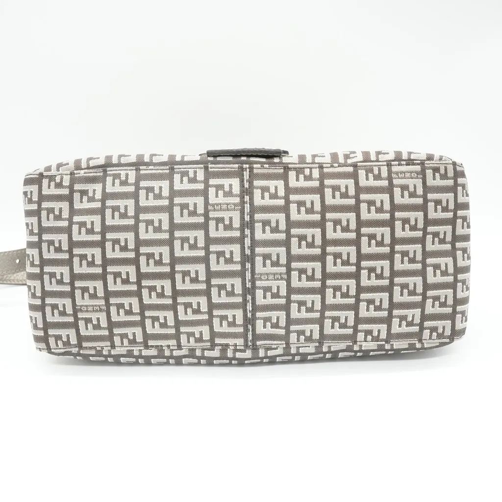 Fendi Zucchino Grey/Silver Shoulder Bag Grey Canvas Good - Inside View