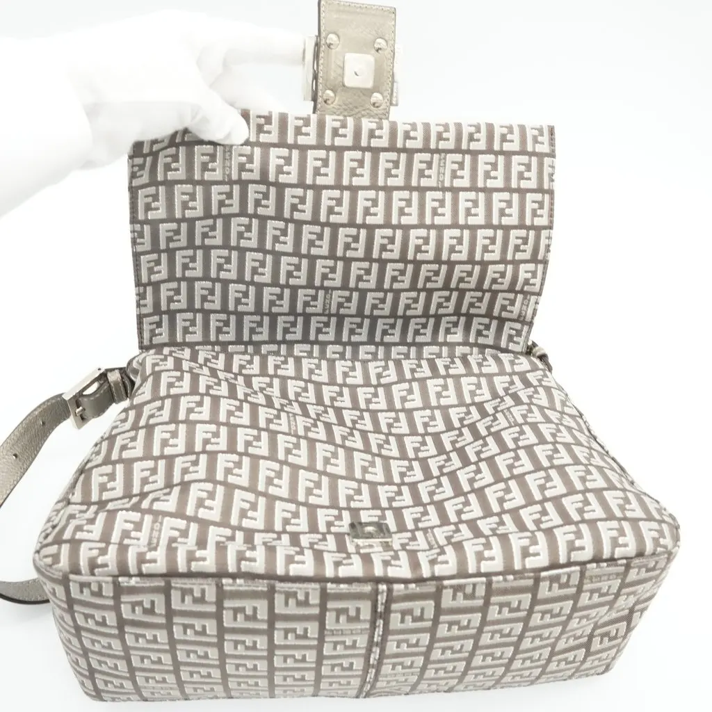Fendi Zucchino Grey/Silver Shoulder Bag Grey Canvas Good - Box View