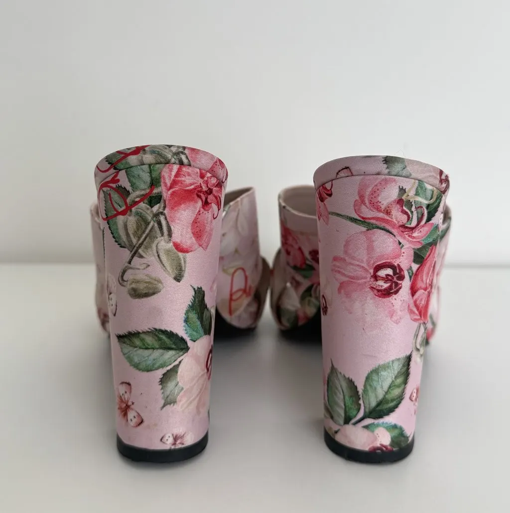 Philipp Plein Philipp Plein Floral Print Open-Toe Heeled Mules Pink Silk Very good - Back View