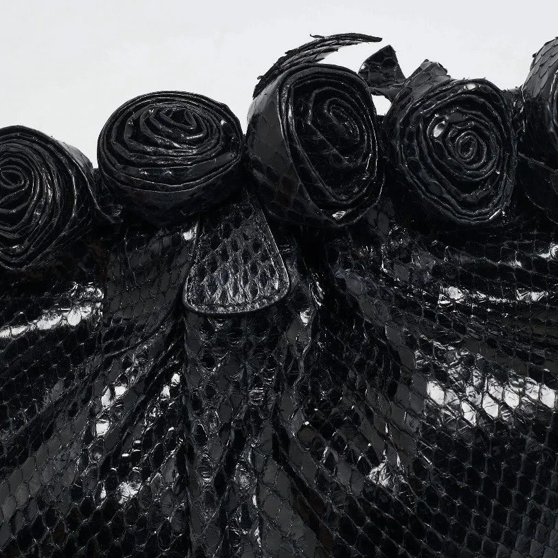 Valentino Python Leather Fleur Clutch Black Leather Good - Model View
