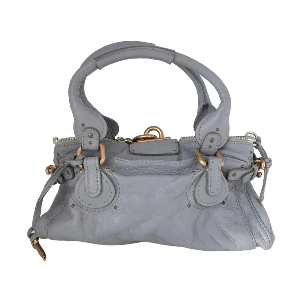 Chloé Paddington Light Blue Leather GHW Blue Leather Good - Back View