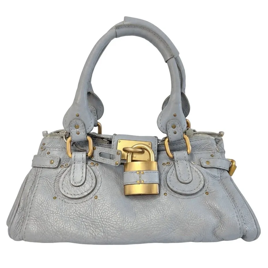 Chloé Paddington Light Blue Leather GHW Blue Leather Good - Front View
