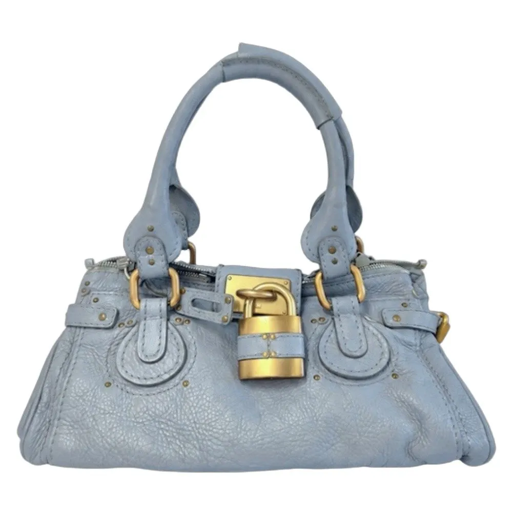Chloé Paddington Light Blue Leather GHW Blue Leather Good - Front View