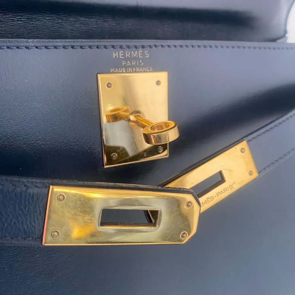 Hermès Kelly 28 Midnight Blue Navy Leather Good - Box View