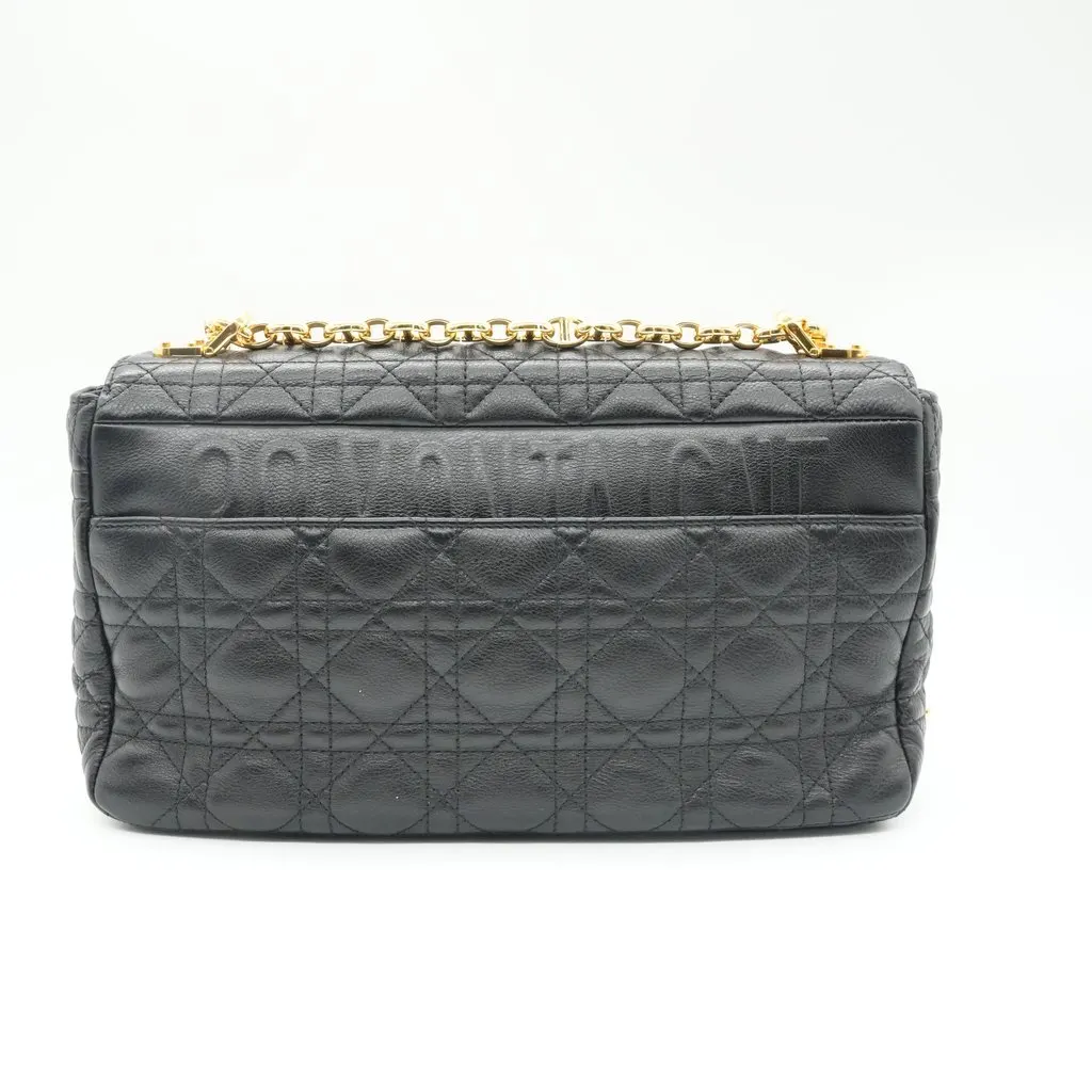 Dior Medium Soft Dior Caro Bag Black Macrocannage Lambskin Black Leather Fair - Back View