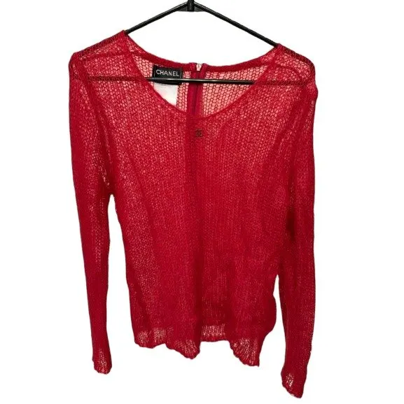 Chanel Chanel Red Open Knit Mohair Blend Vintage Sweater 98A Red Very good - Front View