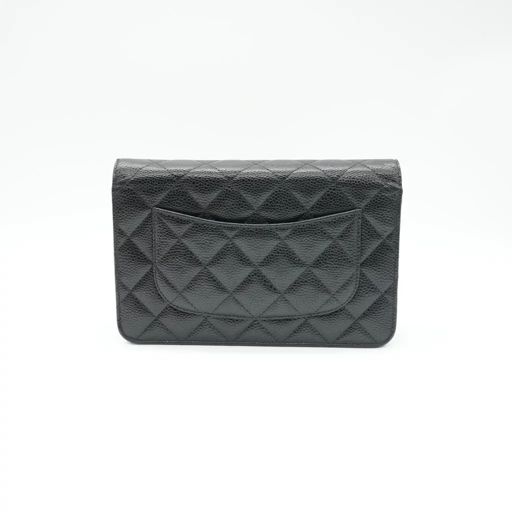 Chanel Wallet on Chain Caviar Leather Black Black Leather Good - Back View