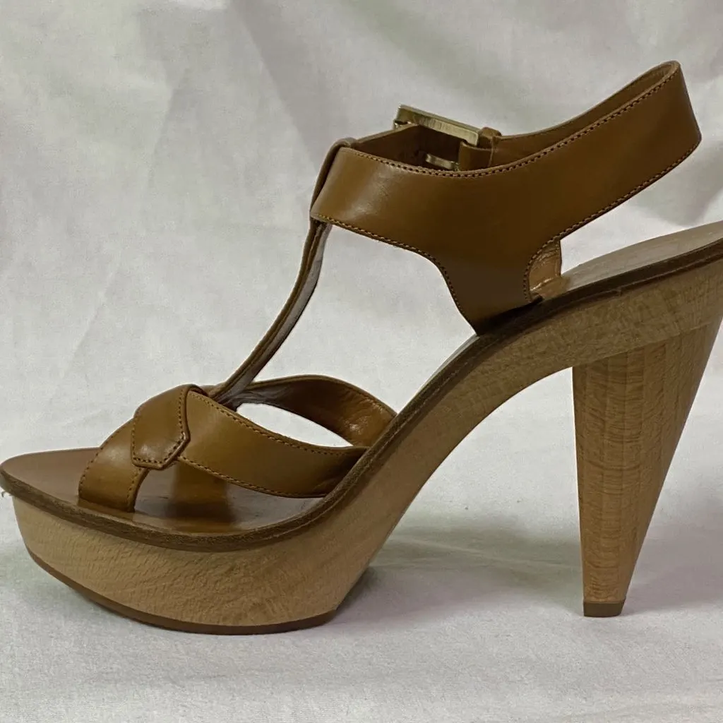 Dior Christian Dior Brown Leather T-Strap Wooden Platform Sandals Size 38 Brown Good - Box View
