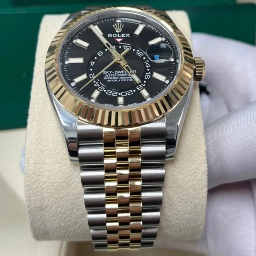 Rolex Yellow Rolesor Sky-Dweller Watch - Black Index Dial - Jubilee Bracelet 42mm Black Never worn - Box View