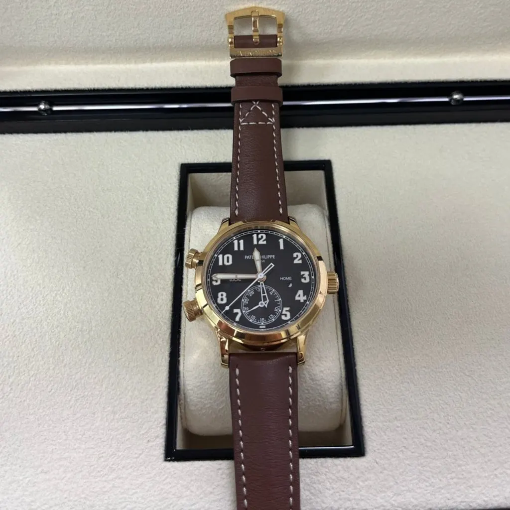 Patek Philippe Travel Time 37mm Rose Gold/ Brown Sunburst Dial 37mm Pink Never worn - Box View