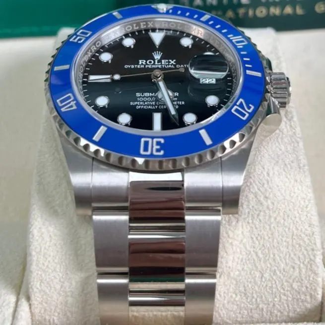 Rolex White Gold Submariner Date Watch - The Blueberry - Blue Bezel - Black Dial 41mm Blue Never worn - Inside View