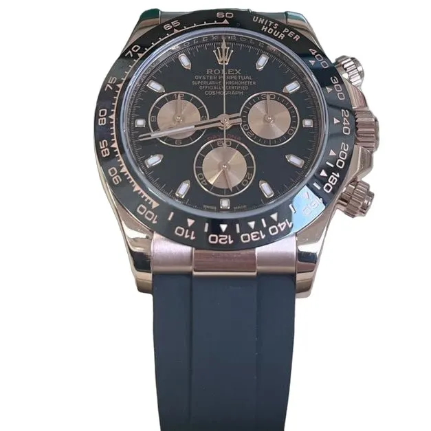 Rolex Rose Gold Daytona 40 Watch - Black Index Dial - Black Oysterflex Strap Reference Reference #116515ln