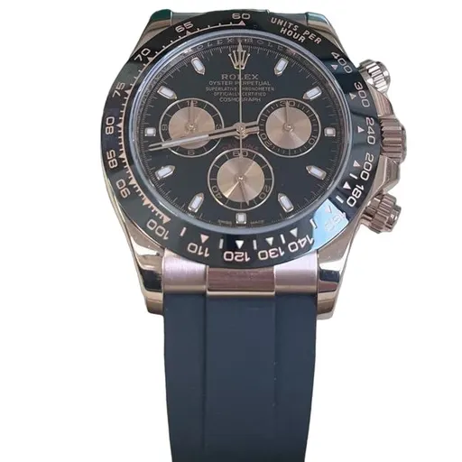 Rolex Rose Gold Daytona 40 Watch - Black Index Dial - Black Oysterflex Strap Reference Reference #116515ln