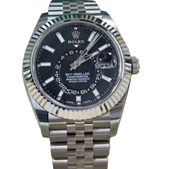 Rolex White Rolesor Sky-Dweller Black Index Dial  Jubilee Bracelet 42mm Black Never worn - Front View