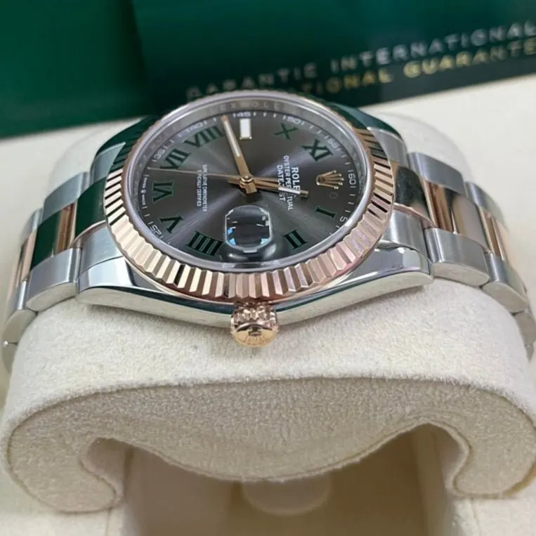 Rolex Steel and Rose Gold Datejust 41mm - Fluted Bezel - Slate Gray Wimbledon Roman Dial (Reference #126331) 41mm Pink Never worn - Back View