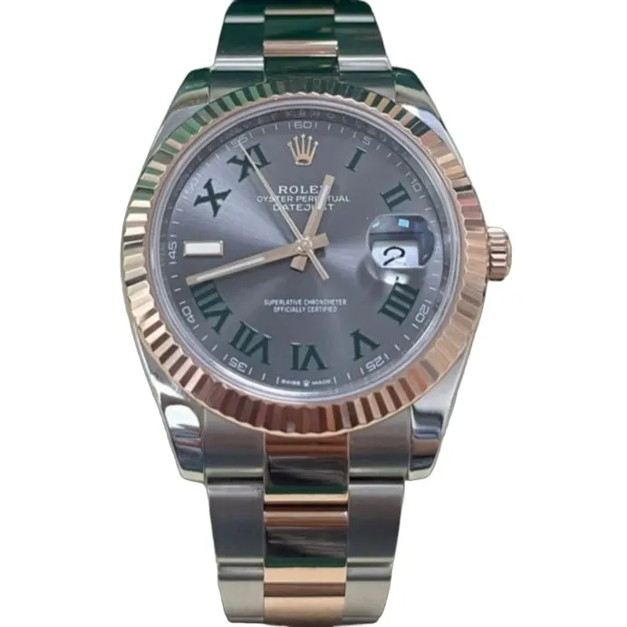 Rolex Steel and Rose Gold Datejust 41mm - Fluted Bezel - Slate Gray Wimbledon Roman Dial (Reference #126331) 41mm Pink Never worn - Front View