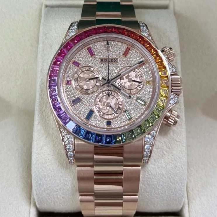 Rolex Cosmograph Everose Daytona Factory Diamond Rainbow Edition Ref# 116595RBOW) 40mm Pink Never worn - Model View