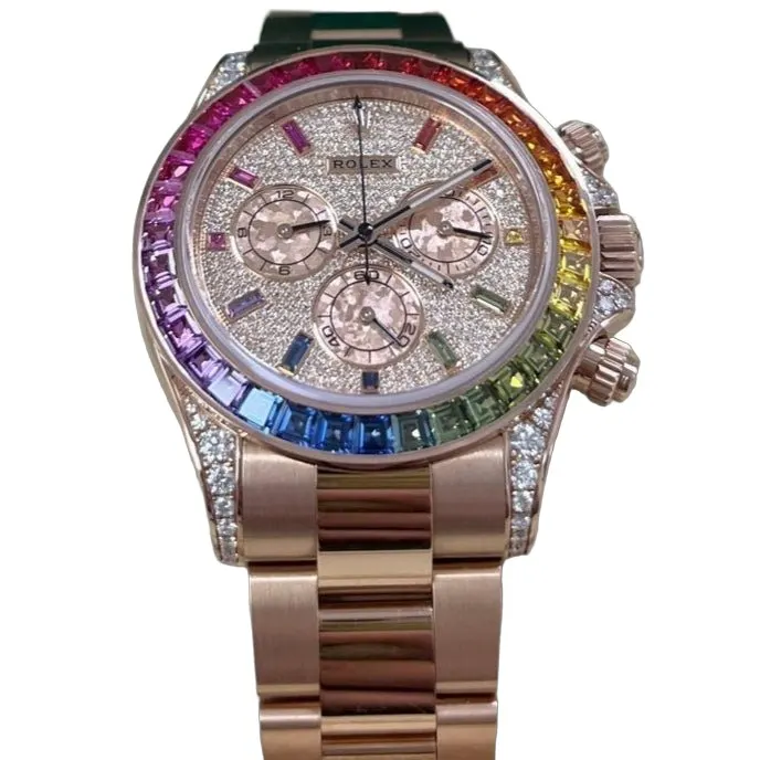Rolex Cosmograph Everose Daytona Factory Diamond Rainbow Edition Ref# 116595RBOW) 40mm Pink Never worn - Front View