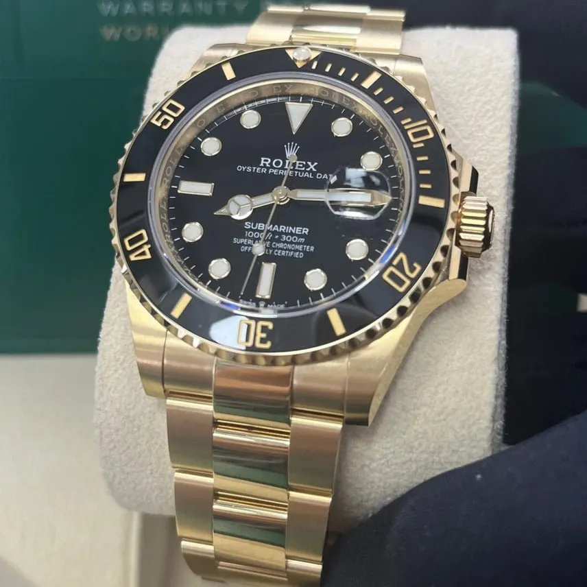Rolex Yellow Gold Submariner Date Watch - Black Dial 41mm Black Never worn - Box View