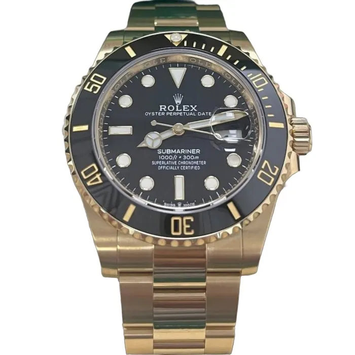Rolex Yellow Gold Submariner Date Watch - Black Dial 41mm Black Never worn - Front View