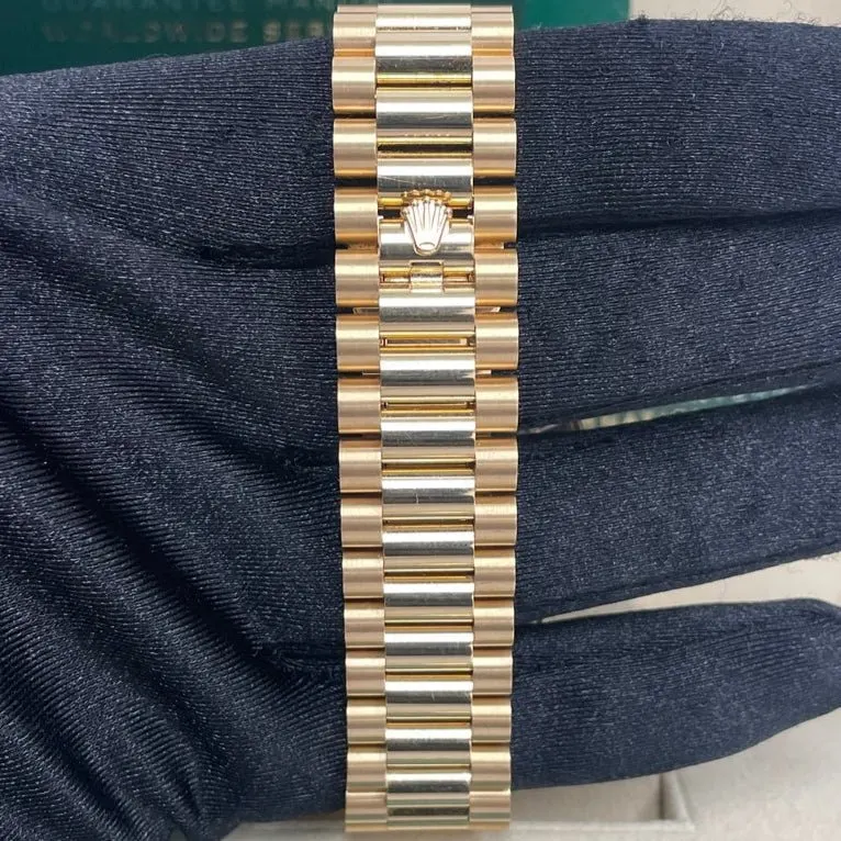 Rolex Yellow Gold Day-Date 40 Watch - Yellow Gold Bezel - Champagne Baguette Diamond Dial - President Bracelet ( Ref# 228348RBR) Silver Never worn - Back View