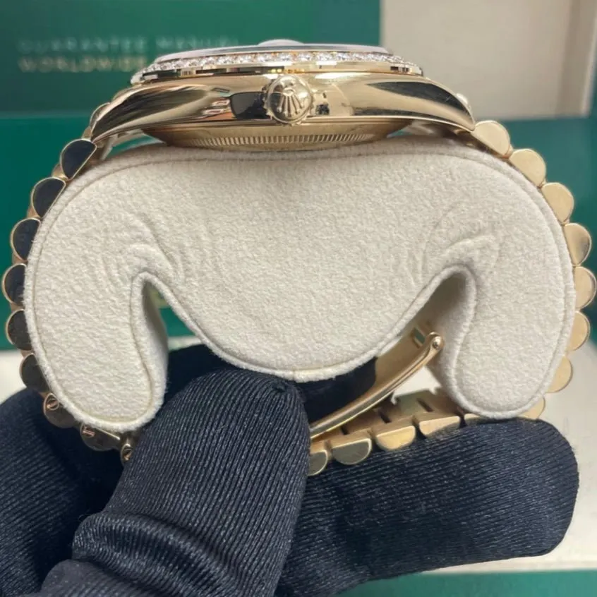 Rolex Yellow Gold Day-Date 40 Watch - Yellow Gold Bezel - Champagne Baguette Diamond Dial - President Bracelet ( Ref# 228348RBR) Silver Never worn - Model View